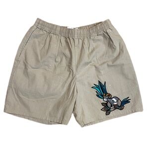 Vintage Women Small 100 Cotton Dark Khaki Shorts Drawstring Vacation Beach